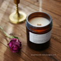 Wooden Wick Amber Glass Container Coconut Wax Candle